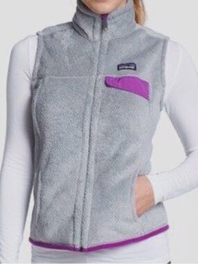 Patagonia Re-Tool Polartec Full Zip Fleece Vest Grey Purple Womens S Outdoor EUC